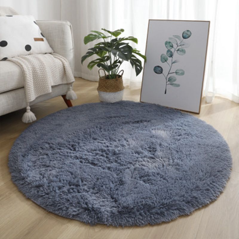 Trendy Round Area Carpet Modern Solid Color Rug Polyester Stain Resistant Shag Rug for Home Decor