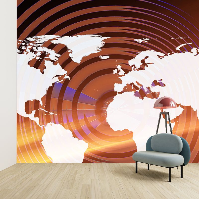 Earth Map Modern Wallpaper Illustration Stain Resistant Sitting Room Wallpaper