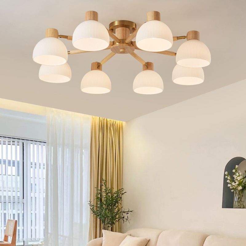 Glass Bowl Shape Flush Ceiling Light Modern Multi Lights Flush Light Fixtures in Brown