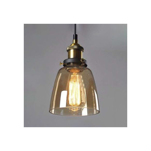 5.5"/7" Wide Cone Pendant Light Industrial 1 Light Grey/Brown/Clear Glass Hanging Lamp in Bronze