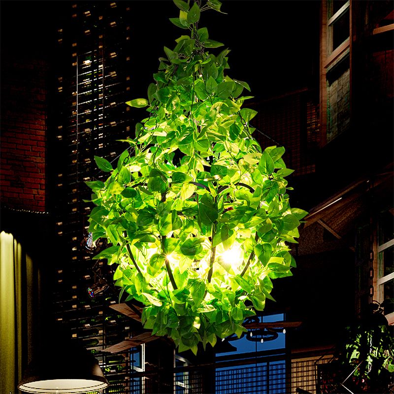 Cesta de iluminación de lámpara de lámpara de planta verde de hierro con forma de 3 cabezas luz colgante industrial para restaurante