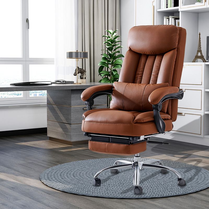 Modern Desk Chair Leather Computer Chair High-Back Chair in Brown