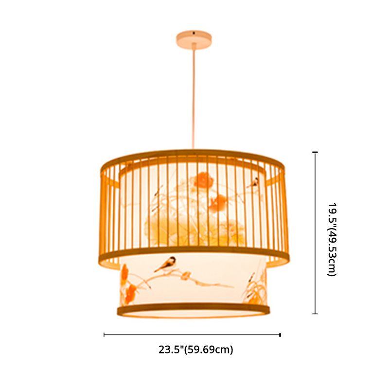 1 luce cilindrica a sospensione cilindrica cinese Bamboo sospeso a sospensione per il ristorante