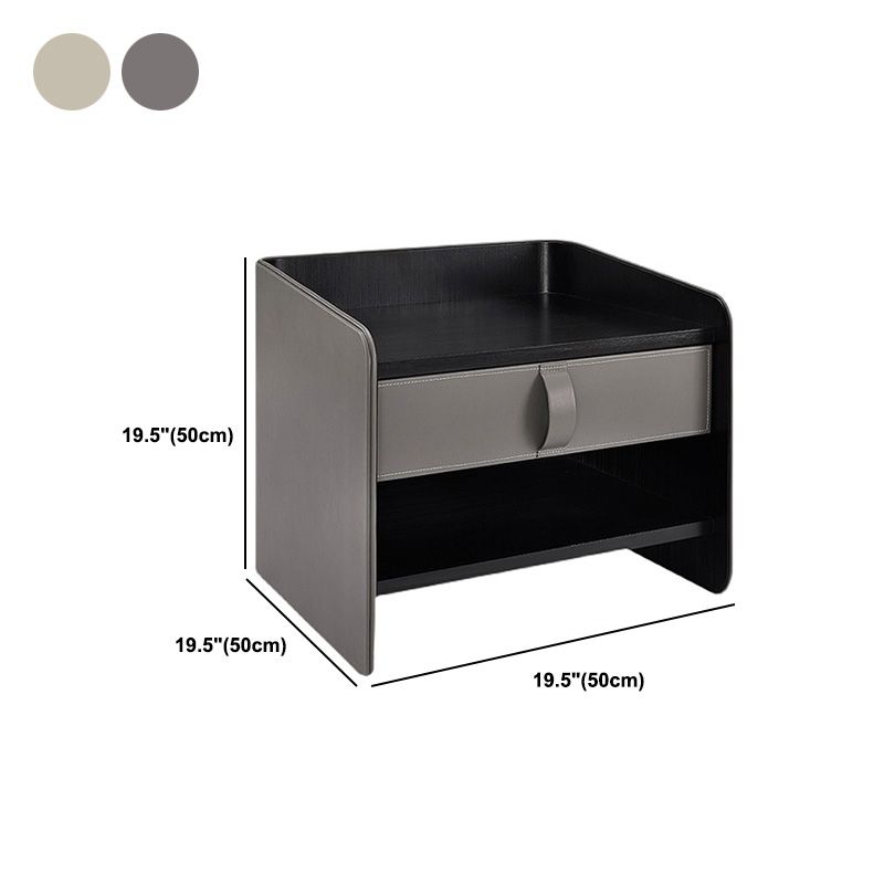 Contemporary Faux Leather Nightstand 1 - Drawer Nightstand with Wood Accents