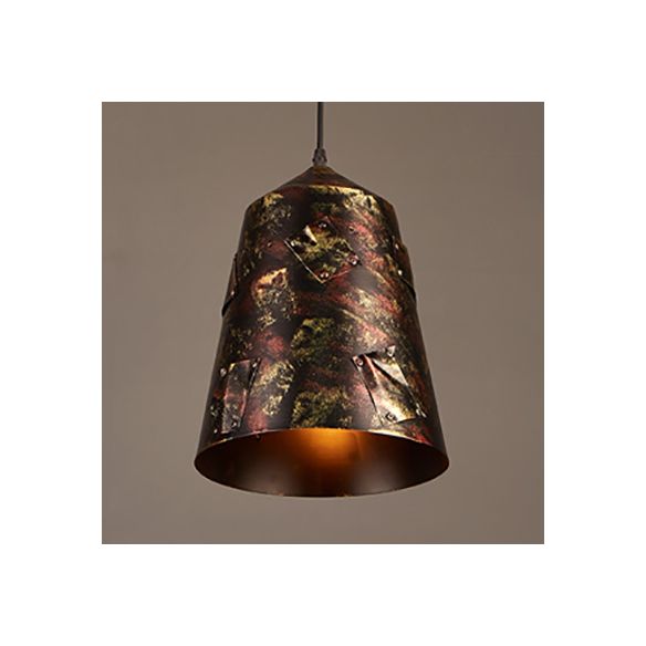 Rustic Stylish Tapered Hanging Lamp 8.5"/9" Wide 1 Light Wrought Iron Pendant Light with Patch Design in Rust