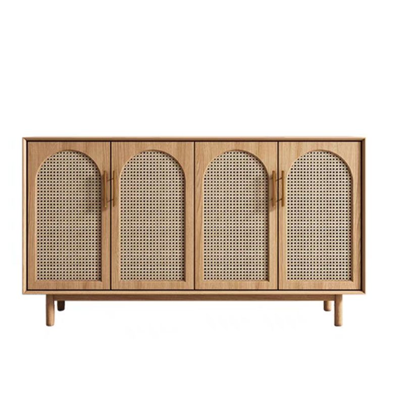 Contemporary Brown Wicker Doors Sideboard Solid Wood Buffet Table with Doors