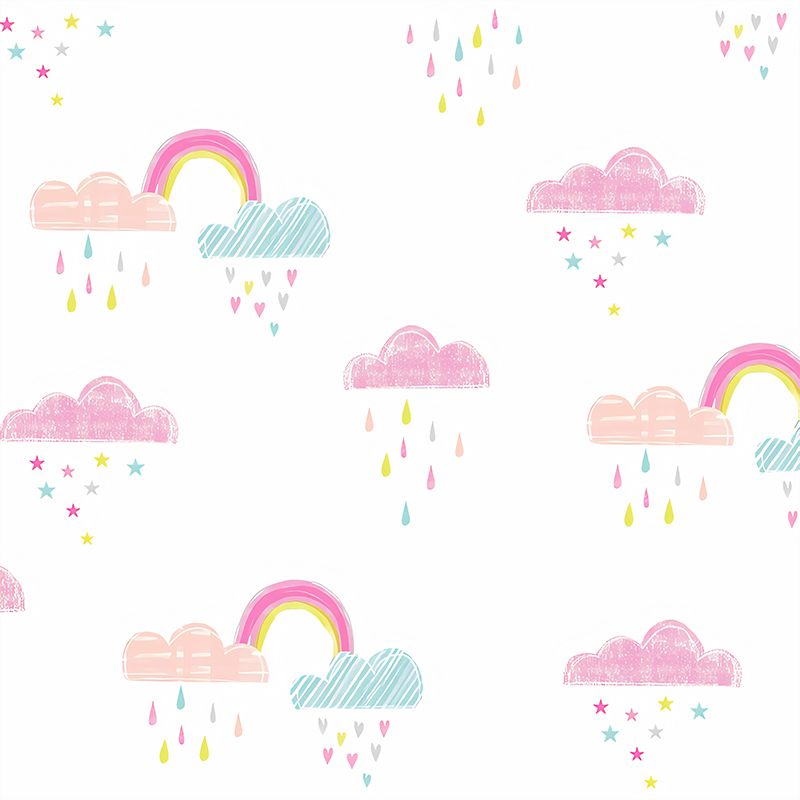 Simplicity Rain and Cloud Mural for Kid's Bedroom, Custom-Made Wall Decor in Pastel Color