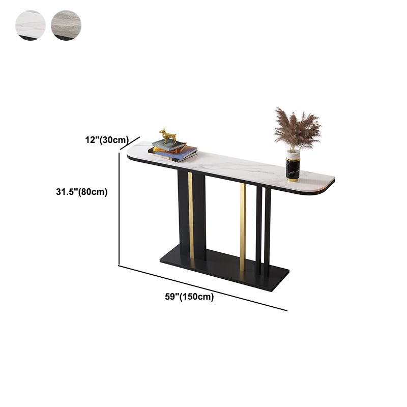 Glam Slate Sofa Table Iron Half Moon Stain Resistant Pedestal Console Table