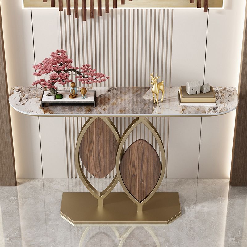 Glam Metal Accent Table Half Moon Sofa Console Table for Hall