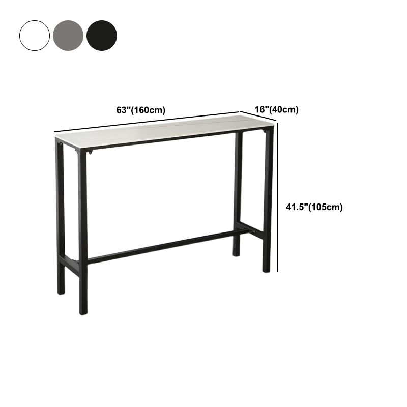 Rectangle Stone Top Bistro Bar Desk with Trestle Industrial Metal Frame Bar Table