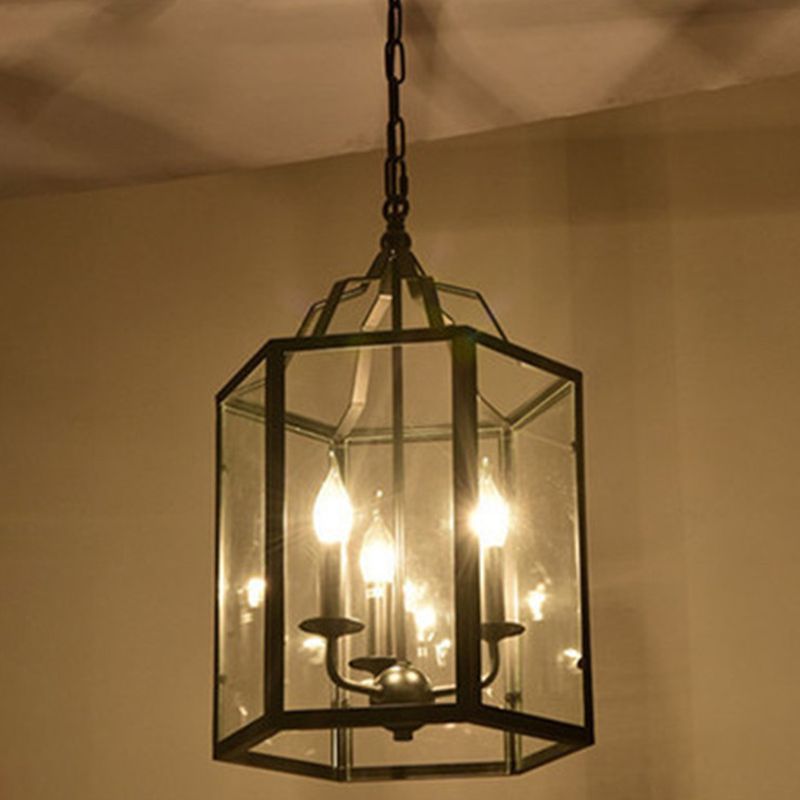 Industrial Candle Chandelier Hanging Light Fixture Metal Ceiling Light Fixture in Black