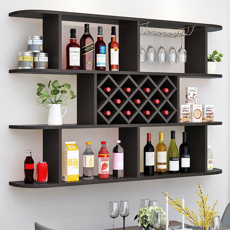 Wood Wall Mounted Modern Wine Rack Wine Stemware Holder for Kitchen