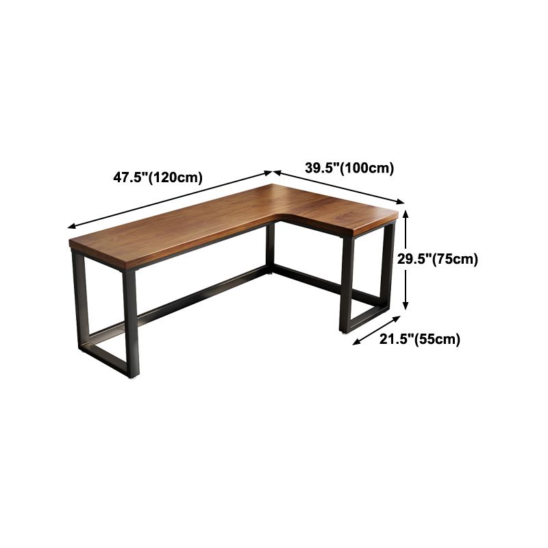 L-Shape Solid Wood Office Table Industrial Home Working Fixed Table