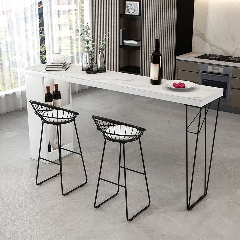 Modern Stone and Metal Pub/Bar Table Rectangle White Indoor Bar Height Table