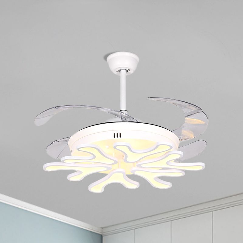 Hedendaagse bloei hangerse ventilatorlamp ijzer woonkamer led semi -spoelplafondlicht met 4 heldere messen in wit, 42 "breedte