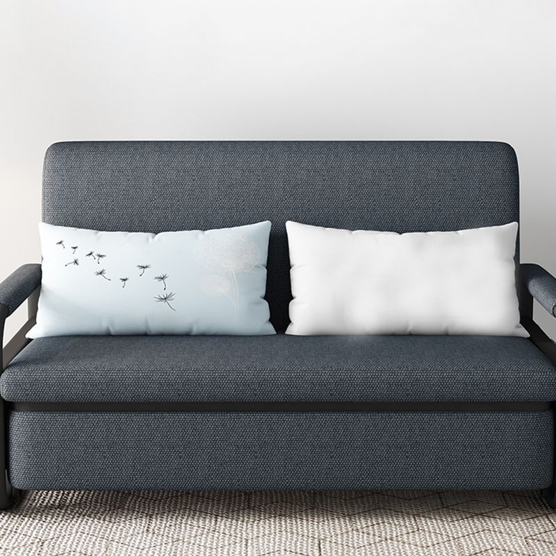 Contemporary Cotton Blend Square Arm Sofa Bed with Storage in Grey