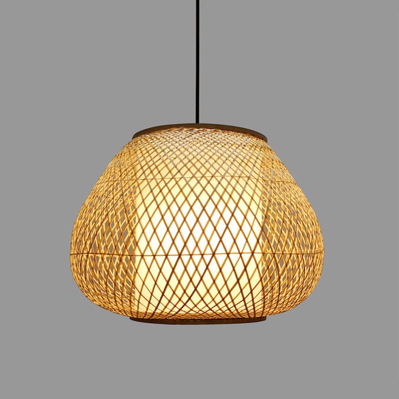 Luce a sospensione per pera Bamboo cinese 1 lampadina BEIGE Apparecchio di illuminazione sospesa per soggiorno