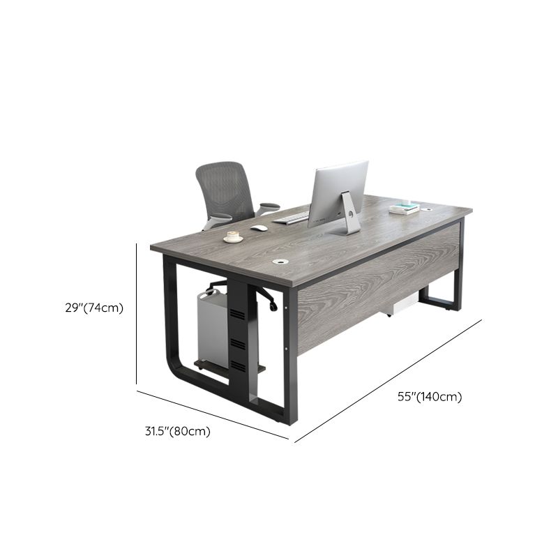 Rectangular Shaped Office Writing Table Wood with 2 Legs in Grey/Brown