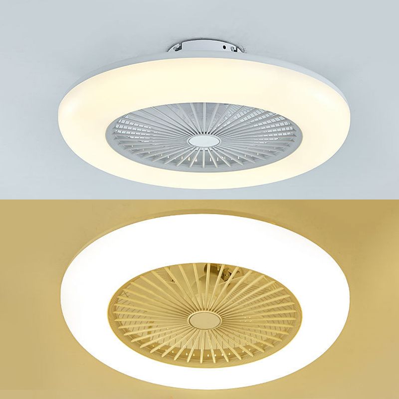 Bedroom LED Ceiling Fan Lamp Macaron Style Semi Flush Light with Circular Acrylic Shade