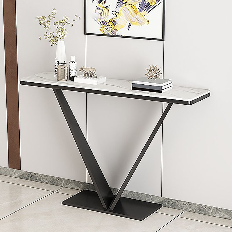 Contemporary White/Grey Top Console Table with Iron Pedestal Base