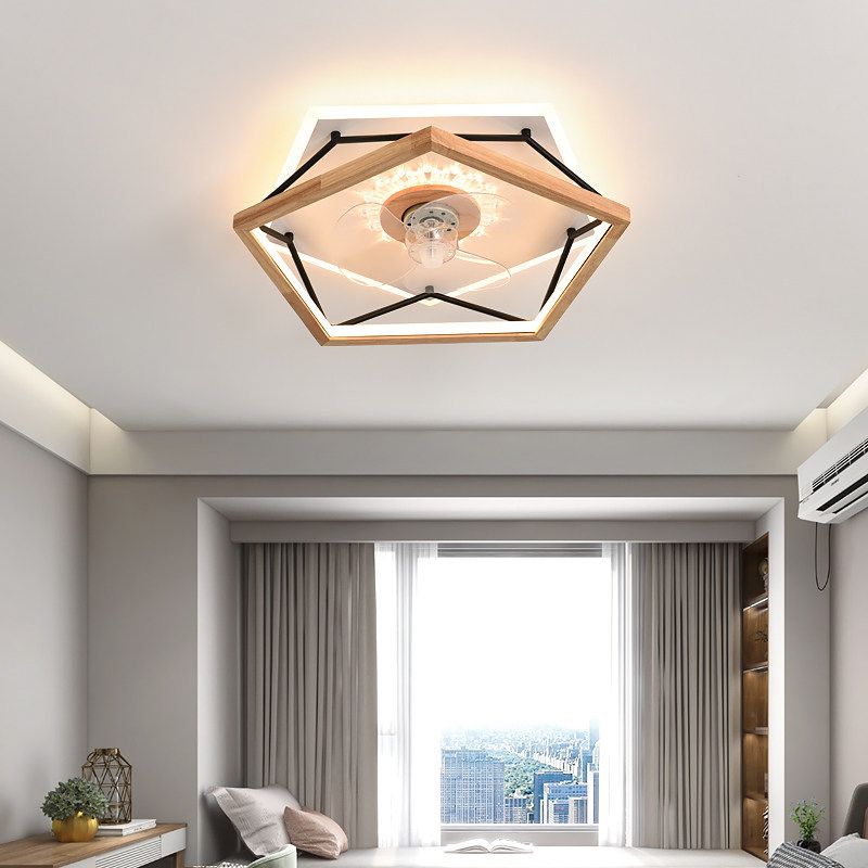 Modern Single Beige Ceiling Fan Lamp Wooden Ceiling Fan Light for Living Room