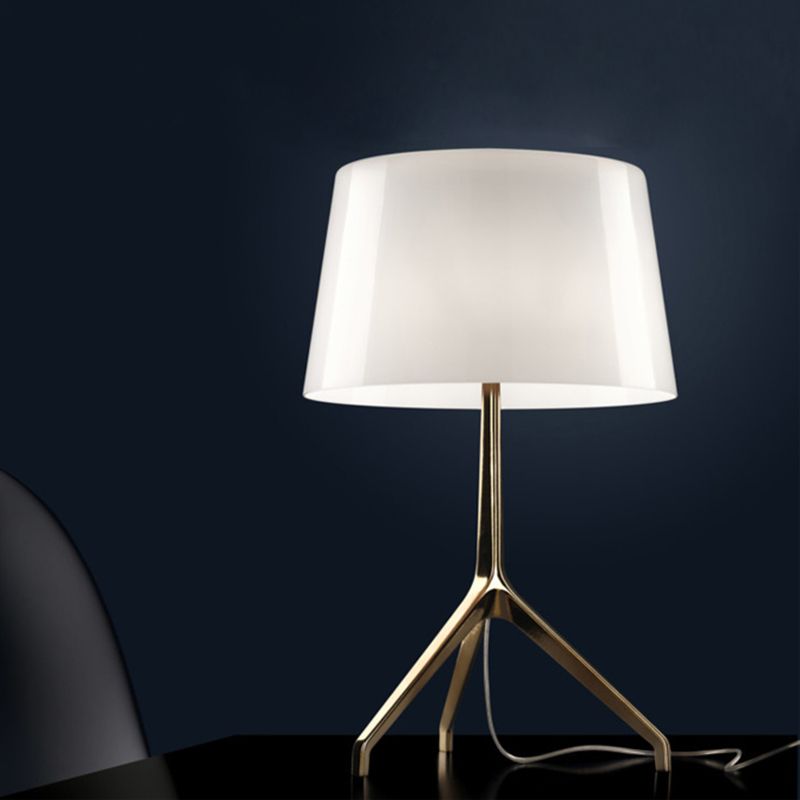 Simple Tripod Night Table Light Metal 1 Light Bedroom Nightstand Lamp in Gold with Barrel White/Black Fabric Shade