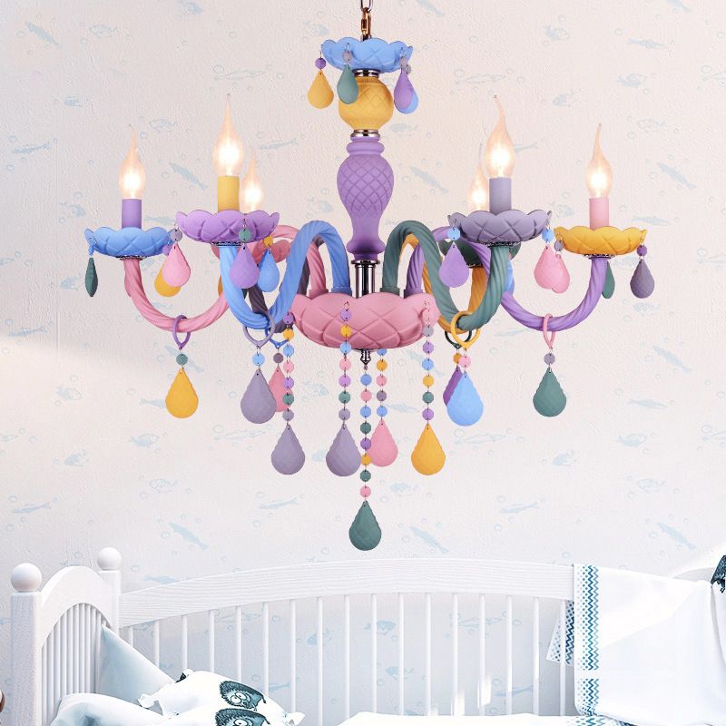 Multi Lights Colorful Hanging Ceiling Lights Modern Style Glass Curved Arms Chandelier