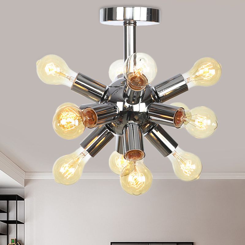 Chrome/Gold Sputnik Semi Flush Mount Vintage Iron 6/9/12 Lights Restaurant Flush Ceiling Lamp Fixture