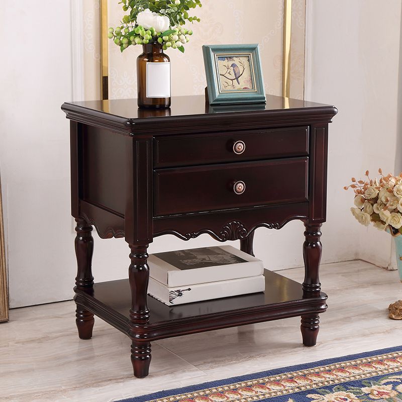 Traditional Rubberwood Night Table Drawer Storage Nightstand with Legs