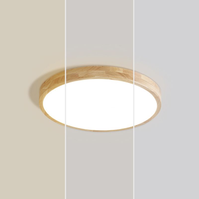 2-Light Beige Flush Mount Lighting Wooden Ceiling Light for Foyer