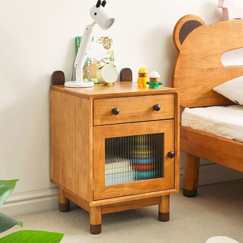 Rubberwood No Distressing Contemporary Kids Bedside Table with Cabinet and Drawer