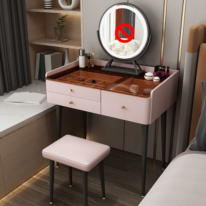 Modern Solid Wood Vanity Makeup Table Glass Top Vanity Table with Stool