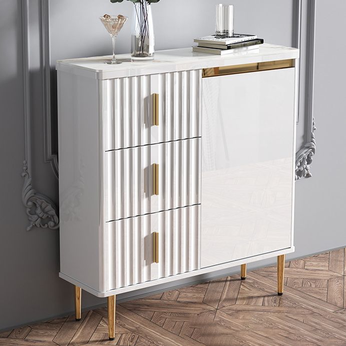 Glam Style Stone Sideboard Buffet Dining Room 34"H 3-Drawers Buffet Server in White