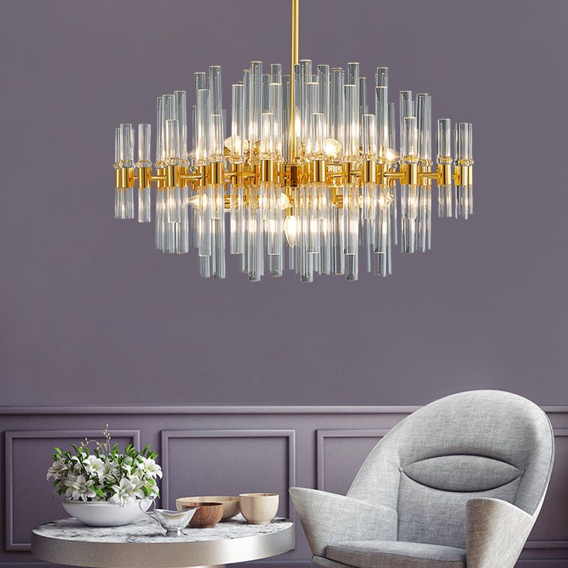 Oval Chandelier Lighting Modern Crystal Tube 5 Lights Gold Ceiling Pendant Light for Living Room