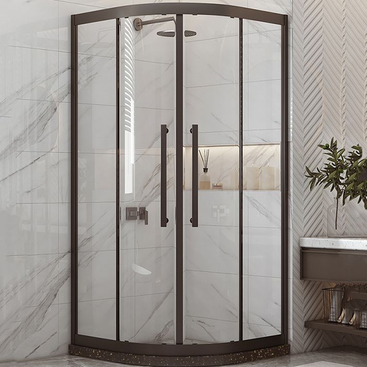 Modern Shower Stall Tempered Glass Double Sliding Neo-Round with Door Handles Shower Kit