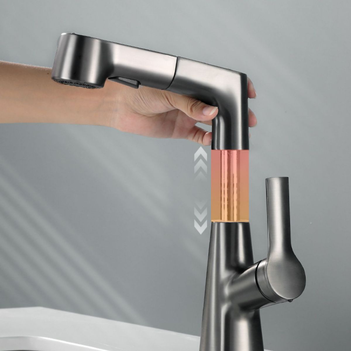 Modern Low Arc Sink Faucet with Single Handle Bathroom Lifting Faucet