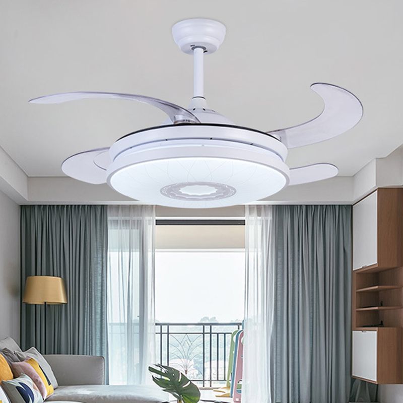 36" Width LED Acrylic Ceiling Fan Lighting Modernist White Circle Bedroom Semi Flush Mount Light Fixture with 4 Blades, Remote/Wall Control/Remote and Wall Control