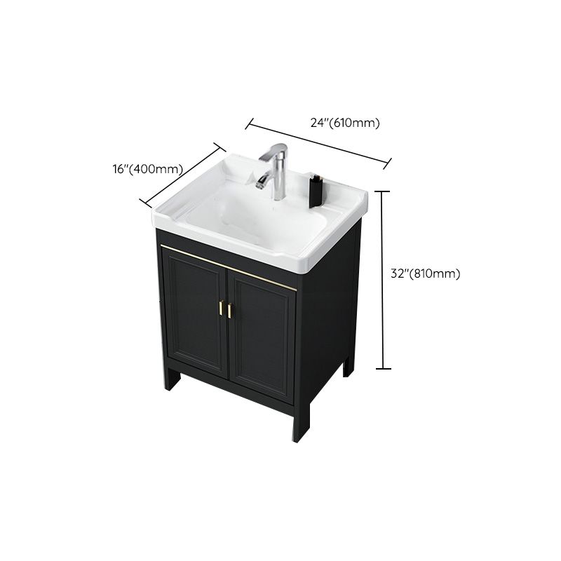 Modern Metal Sink Cabinet Mirror Wall-Mounted Bathroom Vanity Cabinet in Black