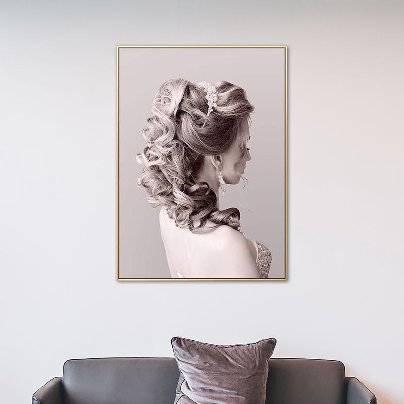 Pink Glam Style Painting Girl Profile Canvas for Bathroom, Multiple Sizes Available