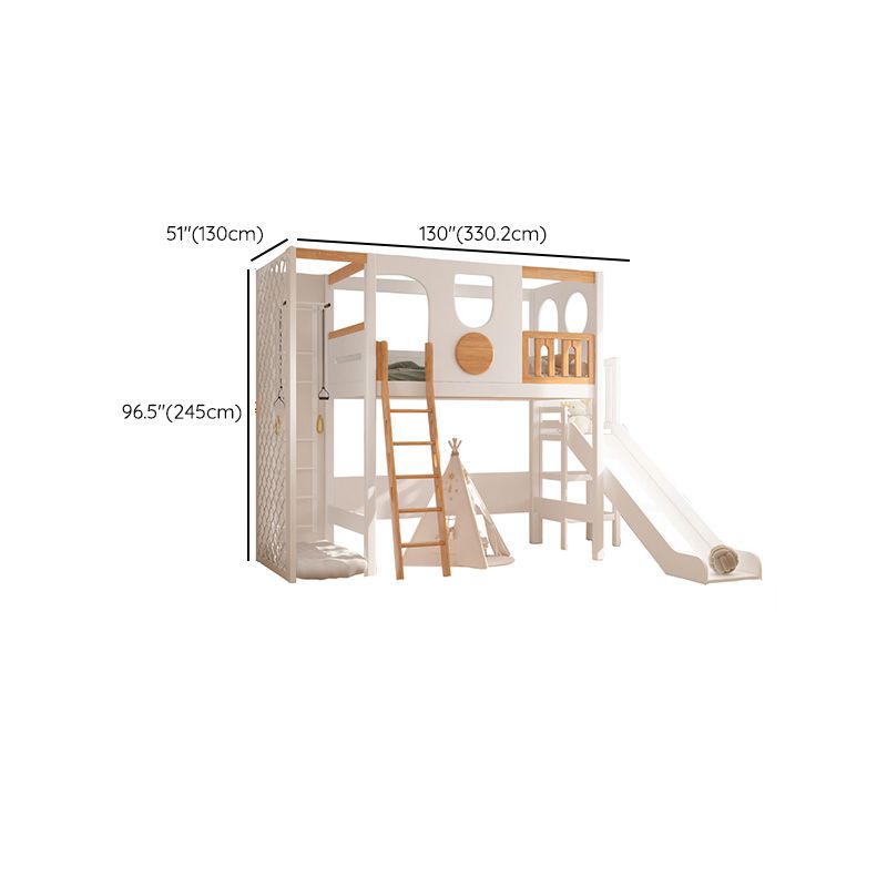 Contemporary White Solid Wood Loft Bed with Built-In Ladder/Stairway