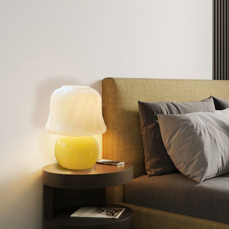 Modern Simple Table Lamp 1 Head Yellow Glass Mushroom Desk Lamp for Bedroom Living Room