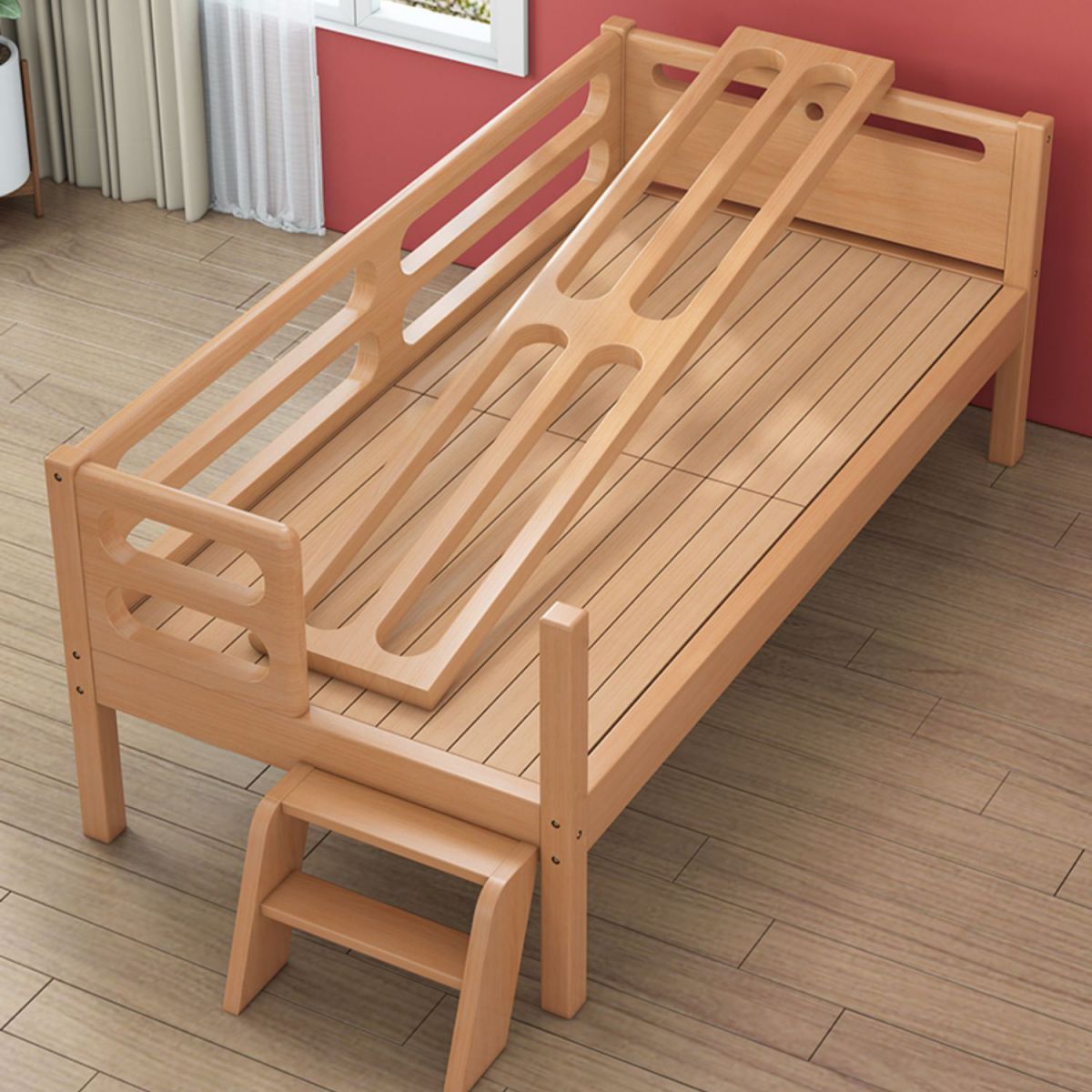 Washed Natural Baby Crib Solid Wood Contemporary with Guardrail