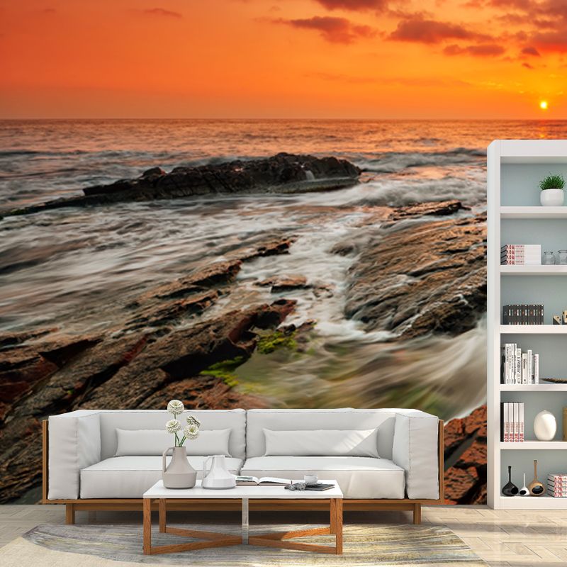 Yellow Eventide Scenery Wall Mural Ocean Rock Tropix Stain Proof Wall Art for Home