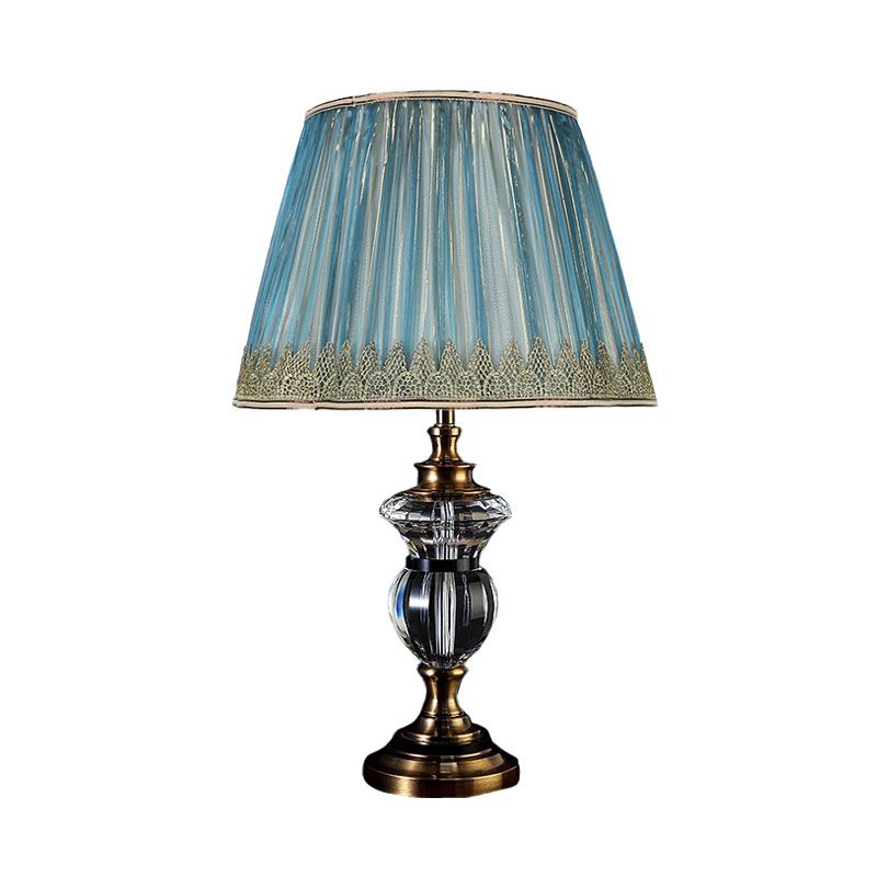 Sombra plisada Cristal Nightsand Light Rural 1 Lámpara de mesa de sala de estar ligera en azul/claro Púrpura/beige