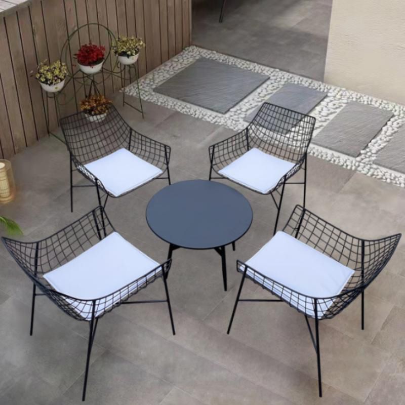 Modern Armless Outdoor Chair Metal Black/White Dining Side Chair