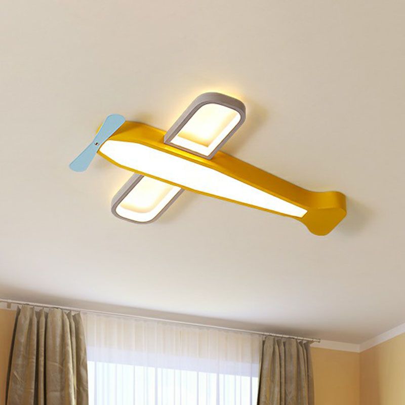 Metallisch Flugzeug LED Flush Mount Childrens Gelb Flushmount Deckenleuchte für Nursery