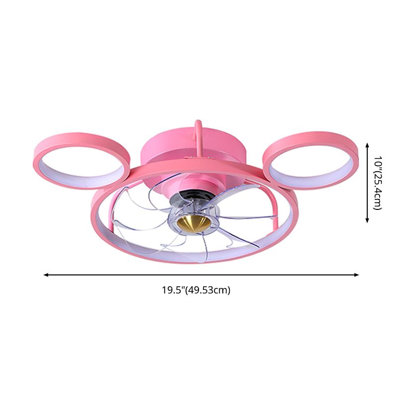 Éclairage de ventilateur de plafond circulaire rose dessin animé en acrylique LED semi-chasse monture pour la chambre pour enfants