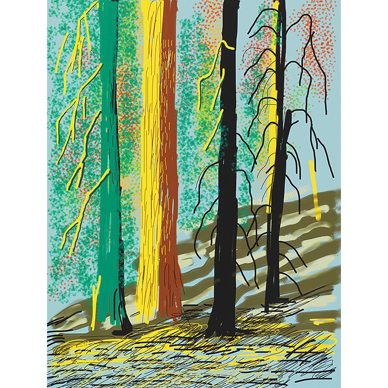 Art Deco Yosemite Trees Murals for Bedroom Customized Wall Covering in Red-Yellow-Green