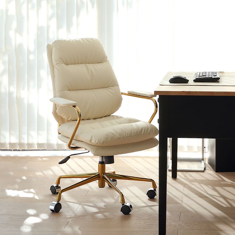 Modern Upholstered Office Chair Fixed Arms No Distressing Desk Chair with Wheels