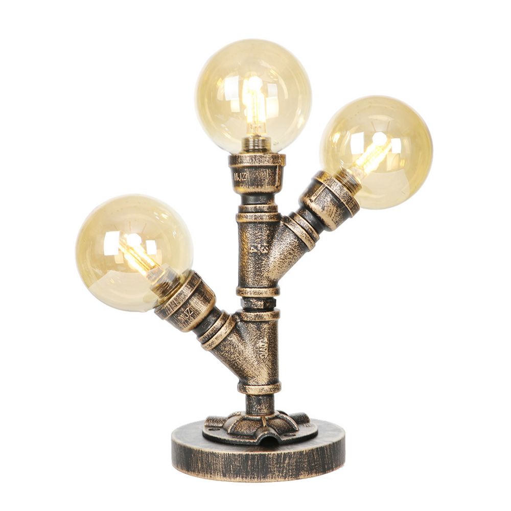 Clear/Amber Glass Antique Bronze Desk Light Globe 2/3-Light Industrial Task Lighting with Base